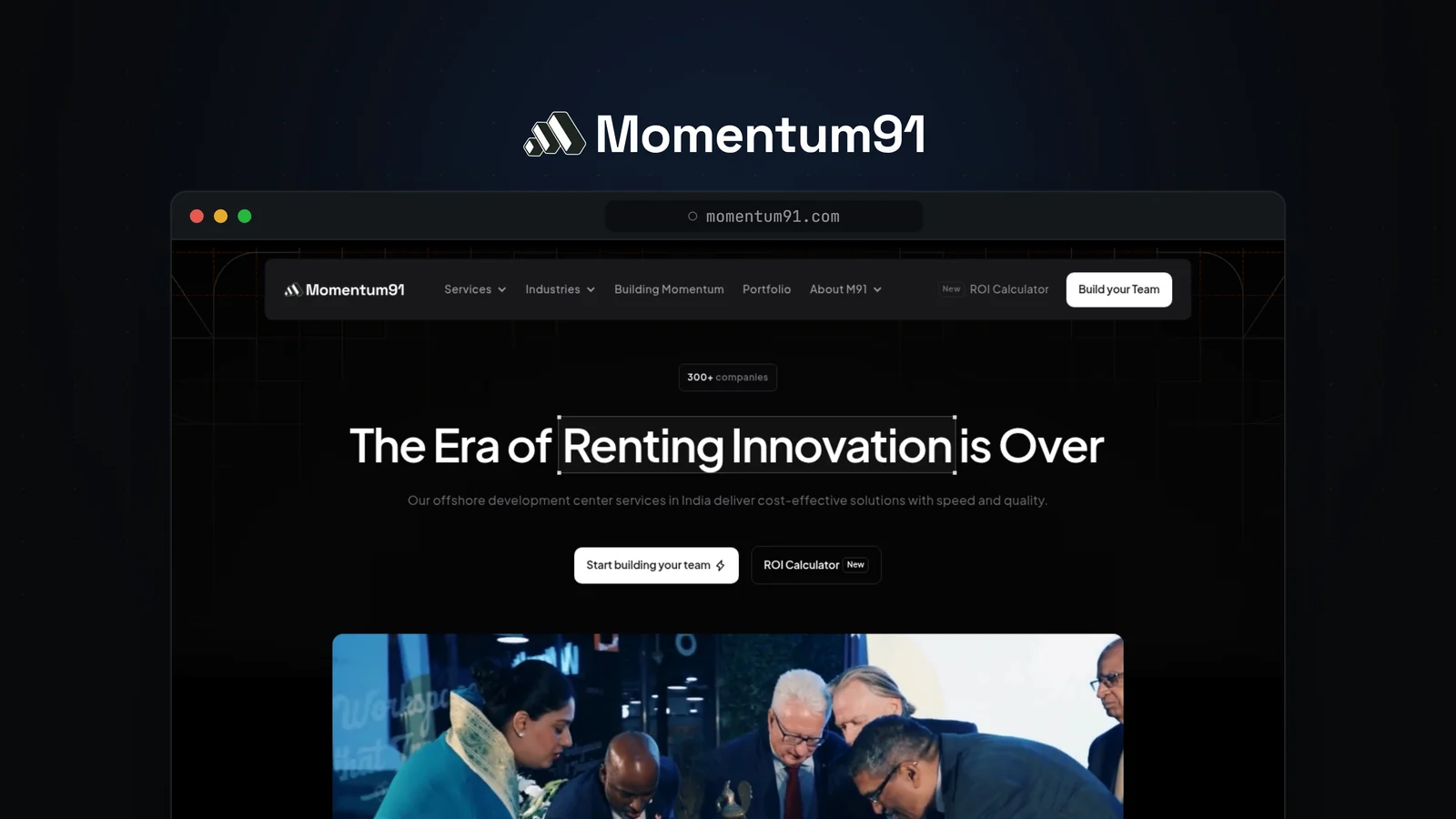 Momentum91 digital product agency website homepage built in Webflow, shown in a browser window